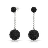 Bling Jewelry Black Crystal Disco Ball Shamballa Inspired Dangle Earrings Sterling Silver